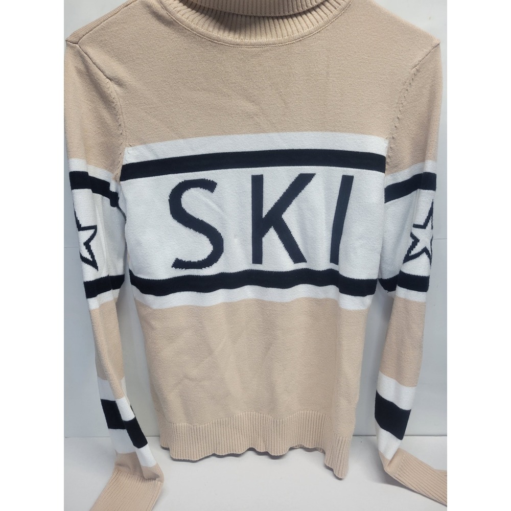 Antonio Melani SKI Turtleneck Sweater Tan White Black Star Sleeve Size Medium
